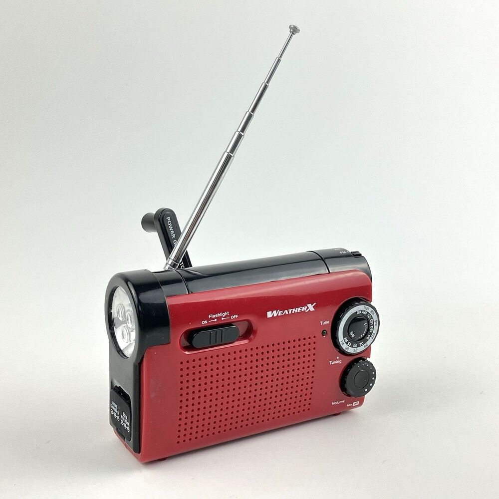WeatherX Weather & AM/FM Emergency Radio Hand Crankable Flashlight WR182R Red